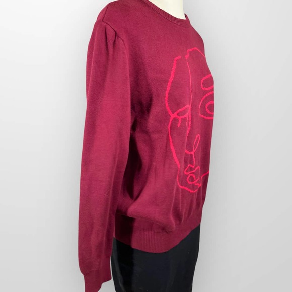 Forever 21 Men (M) Portrait Line Art Graphic Sweater Burgundy/Red NWT - Picture 3 of 8